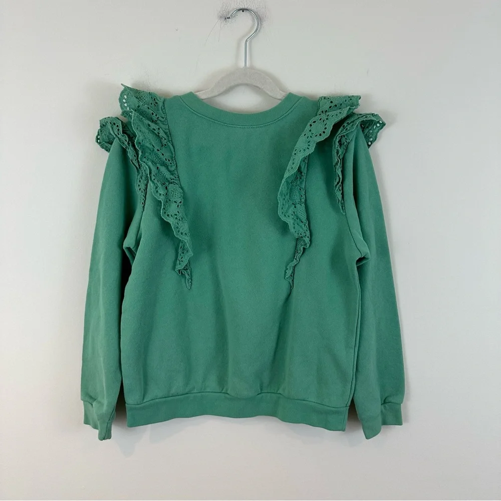 H&M Green Ruffle-Shoulder Sweatshirt Lacy Girl's Size 8/10